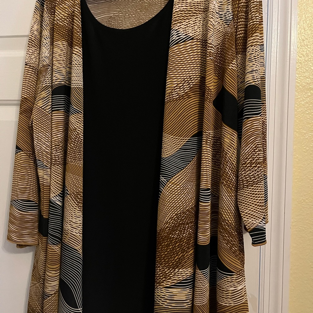 Brittany Duet Black Tan and Black Striped Cardigan w/attached tank NWT